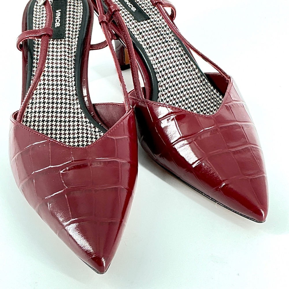 Vince Size 8.5 Burgundy Croc Print Leather Slingback Kitten Heels NEW Pumps $375 - Picture 2 of 16